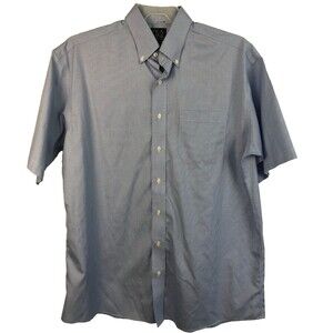 Joseph A. Banks Short Sleeve Shirt 16 1/2 Blue Travelers Collection 100% Cotton